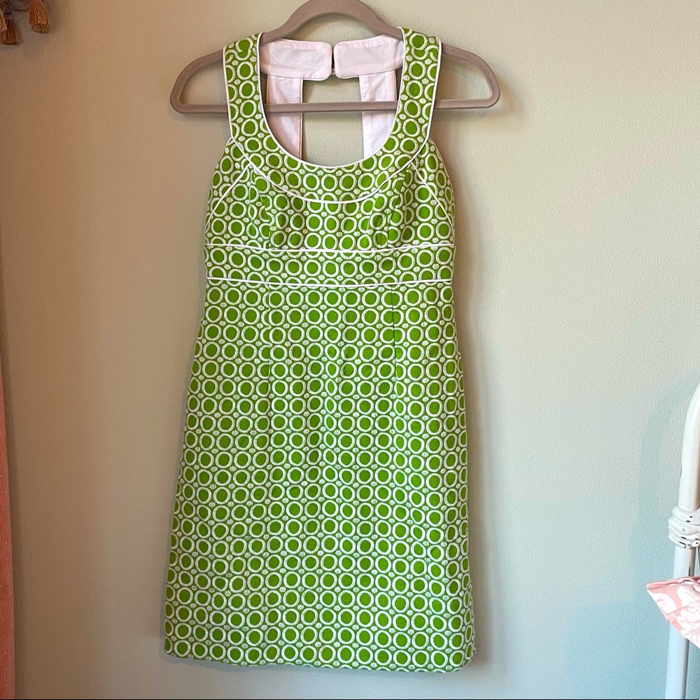 Shoshanna lime green and white geometric embroidered mini dress | Size 4